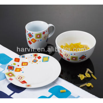 Bol en porcelaine en céramique 3PCS, assiette en porcelaine bon marché, ensemble petit déjeuner Kid Mug